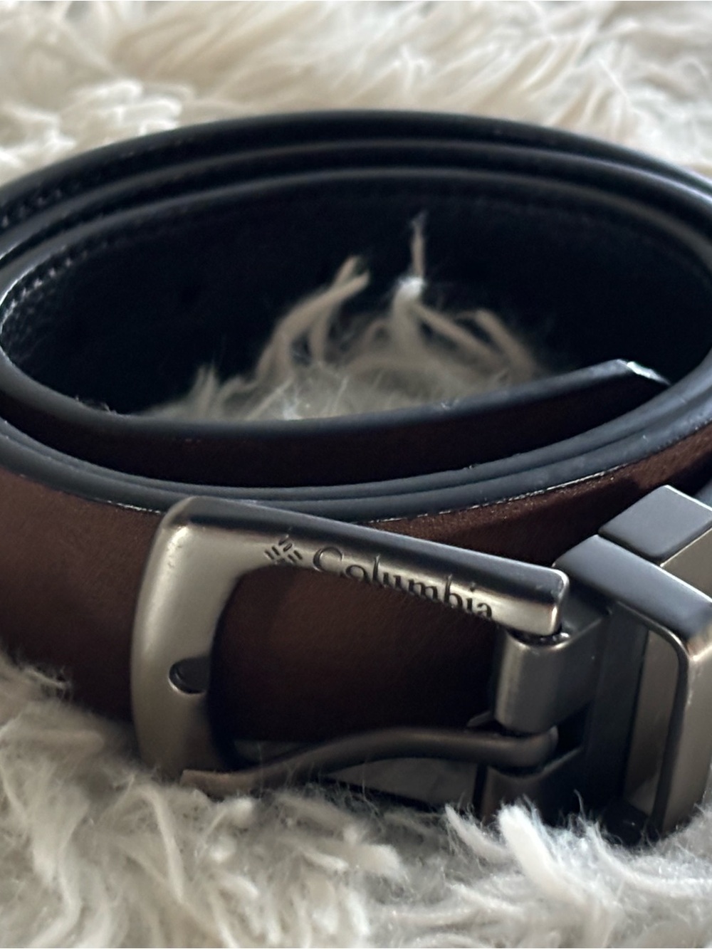 Columbia Men's Brown and Black Reversible Leather Belt with Metal Buckle